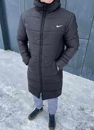 Пуховик чоловічий зимовий подовжений nike найк чорний