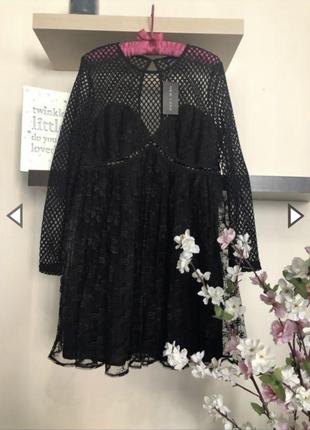 Вечернее чёрное платье свободного кроя, кружевное платье,1 фото