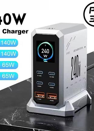 Зарядное устройство asometech 240w gan hw186 2u+4c grey