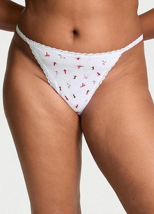 Жіночі трусики victoria's secret (22987986684) lace-trim cotton v-string l білі