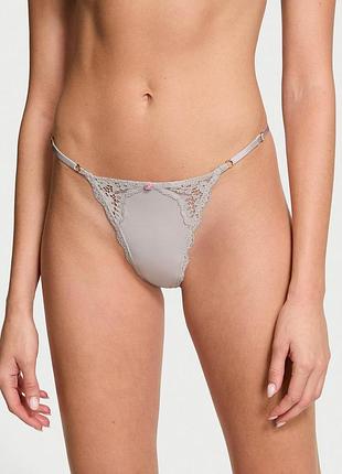 Жіночі трусики victoria's secret (42112955167061) lace-trim adjustable v-string xl сірі
