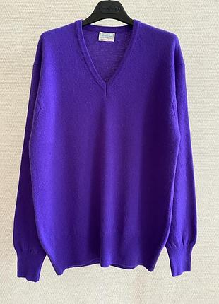 Шерстяной свитер с v-образным вырезом benetton, фиолетовый, винтаж, oversize, xl