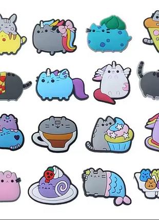 Джибитсы для кроксов сабо пушин котик, киса, кот, джибитсы пушин, jibbitz pusheen, украшения для кроксов шармы, пушин кет кэт