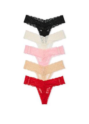 Набір трусиків стрінги victoria's secret (7114439124678) жіночі мереживні xl комбіновані