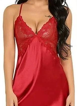 Пеньюар атласный кружевной эротический женский one size красный (pnat-red)