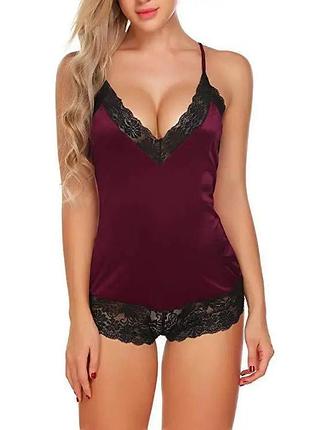 Пижама женская атласная с кружевом топ и шорты l-xl бордовая (blpiz41-21borlxl)
