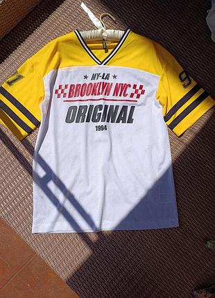 Футболка оверсайз спортивная сетка h&amp;m желто-белая баскетбольная jersey xs