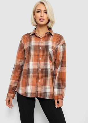 Рубашка женская в клетку, цвет бежево-коричневый, 244r1070-2