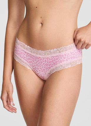 Женские трусики victoria's secret (42112955167046) cheeky lace-trim xxl розовые