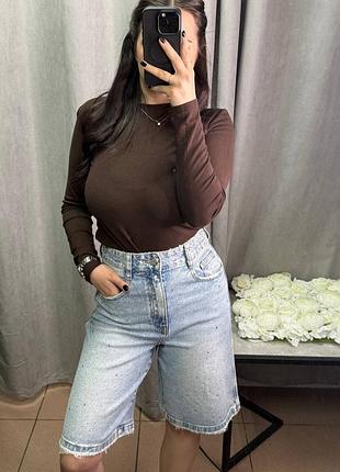 Шорты женские бермуды дженсовые joie clair: голубые с стразами