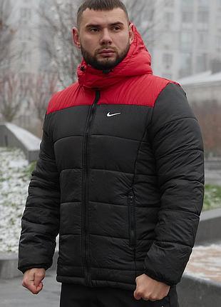 Мужская утепленная куртка на зиму -20 °c/ зимняя куртка европейка/ водоотталкивающая курточка красный + черный