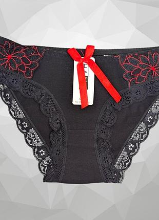 Женские трусы слип с ажурной окантовкой хлопок размер l xxl, черный