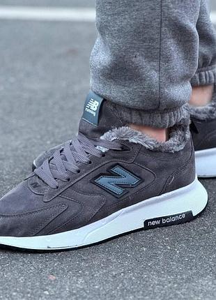 Зимові чоловічі кросівки new balance сірі замшеві з хутром, кросівки адідас утеплені замша стильні повсякденні