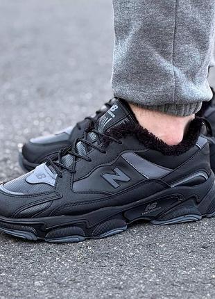 Зимові чоловічі кросівки new balance 725 чорні шкіряні з хутром, кросівки нью баланс зима утеплені стильні повсякденні шкіра