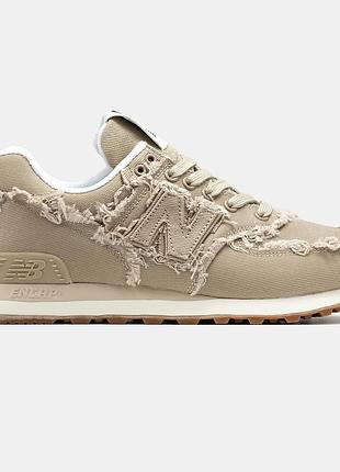 Женские кроссовки new balance 574 x miu miu бежевые оригинальные