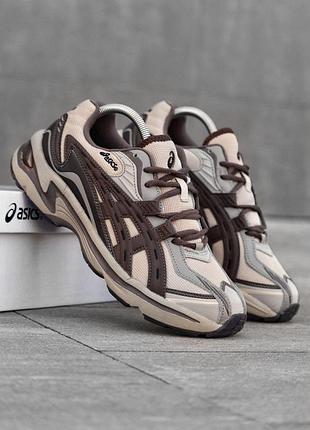 Зимние мужские кроссовки asics gel-preleus бежевые кожаные, термо кроссовки асикс гель с влагозащитой