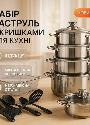 Набір каструль з жаростійкою кришкою, набір практичних каструль, каструлі з прозорими кришками jb-39
