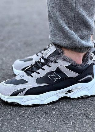 Зимові чоловічі кросівки new balance 725 сірі шкіряні з хутром, кросівки нью баланс зима утеплені стильні повсякденні шкіра