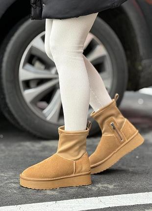 Зимові жіночі ugg високі замшеві коричневі утеплені з хутром стильні уггі замша зима