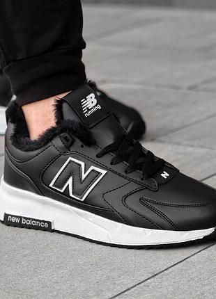 Термо кроссовки мужские зимние new balance черные с белой подошвой замшевые, нью баланс с мехом зима 41 (26см)