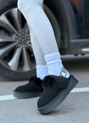 Зимние женские ugg funkette замшевые черные утепленные с мехом стильные угги замша зима