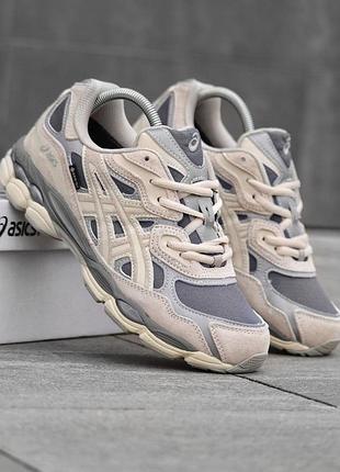 Зимние мужские кроссовки asics gel nyc gore-tex бежевые замшевые, термо кроссовки асикс гель с влагозащитой