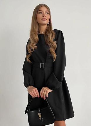 Изящное и нарядное женское платье трапеция с длинным рукавом, черное xl