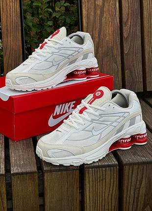 Кросівки чоловічі nike shox ride 2 sp x supreme, світлі білі літні демісезонні весна-літо-осінь текстиль сітка шкіра розмір 41-45 нові 3321-3