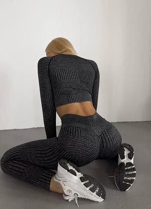 Спортивный женский костюм-тройка для фитнеса, йоги, бега line (топ, рашгард, леггинсы) темно-серый m