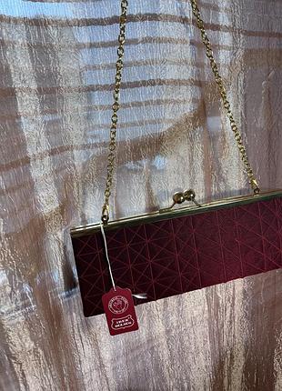 Новий вечірній клатч-бокс iber bolsos (іспанія), бордовий оксамитовий на ланцюжку