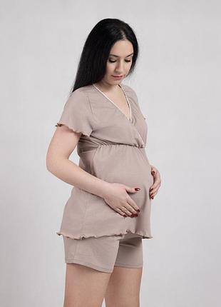Комплект для вагітних і мам, що годують, футболка з шортами бавовняна бежева р.44-58