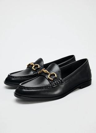 Лофери, туфлі zara, шкіра, чорні