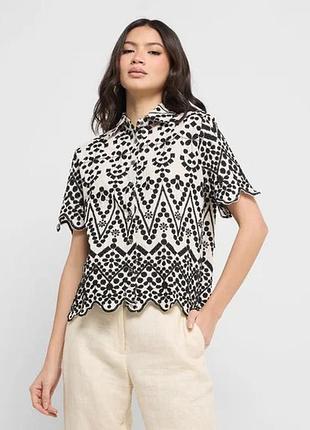 🤍 блуза zara с контрастной вышивкой вискоза лен xs/s