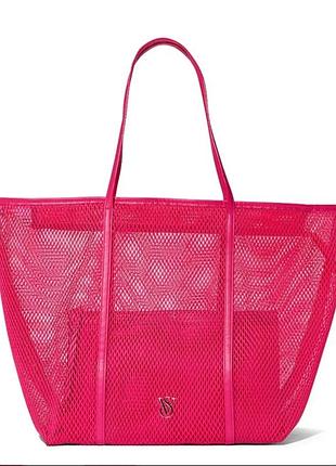 Оригинальная сетчатая сумка victoria’s secret с косметичкой ultra pink, пляжная сумка-шоппер