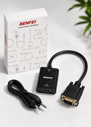 Адаптер benfei vga to hdmi с аудио 3.5 мм, конвертер vga hdmi full hd 1080p для монитора, пк и ноутбука