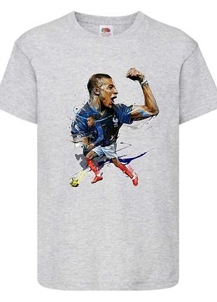 Футболка футбол килиан мбаппе (kylian mbappe 004) серая, 104-116-128-140-152-164 размер