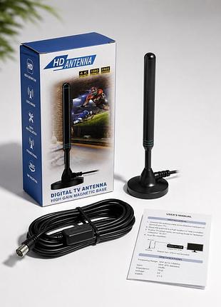 Цифрова тв антена dvb-t2 кімнатна hd antenna 4k full hd з магнітною підставкою для телевізора