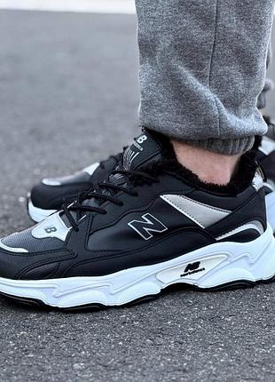 Зимние мужские кроссовки new balance 725 черные с белой подошвой кожаные с мехом, кроссовки нью баланс зима утепленные кожа