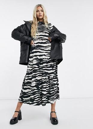 Ярусна сукня міді topshop з анімалістичним принтом «зебра»