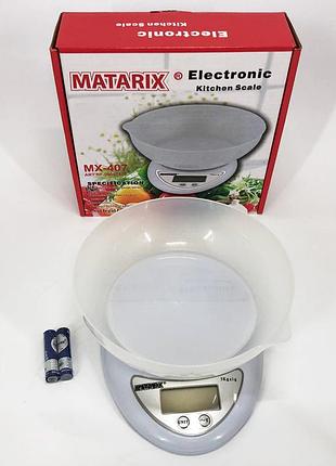 Весы пищевые matarix mx-407 5 кг, весы кухонные электронные хорошего качества для еды с чашей pq-42