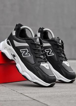 Зимние мужские кроссовки new balance черные с белой подошвой кожаные, термо кроссовки нью баланс зима с влагозащитой 41