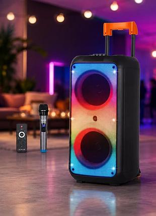 Портативная акустика zxx-1095 80вт / колонка 2×8дюйма bluetooth/usb/tf/aux, fm, led / переносная музыкальная колонка с микрофоном
