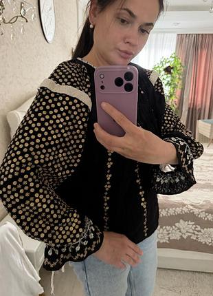 Блуза isabel marant у стилі folk boho з вишивкою та металевими паєтками
