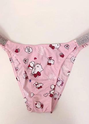 Трусики жіночі зі стразами рожевого кольору хеллоу кітті victoria secret hello kitty xs/s