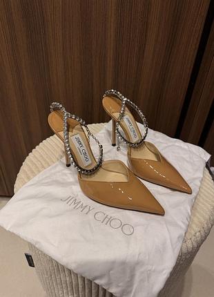 Оригінальні бежеві туфлі jimmy choo з кристалами swarovski.