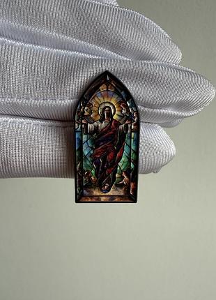 Пін значок металевий брошка «ісус христос у вітражі» | християнський релігійний значок
