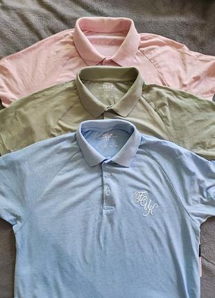 Комплект чоловічих поло трикотаж 100% cotton в стані нова річ fcuk french connection розмір l пастельних кольорів блакитний рожевий хакі