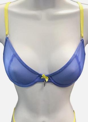 Lounge underwear radiant mesh balcony blue bra ліфчик бюстгальтер без пооолону на кісточці блакитно-жовтий