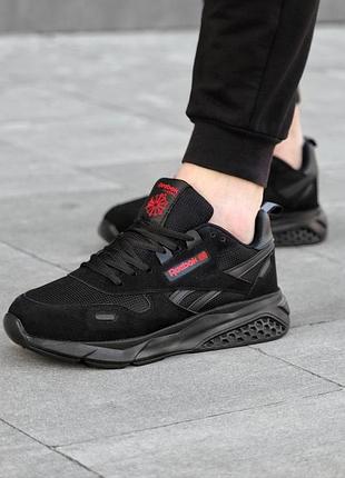 Мужские кроссовки рибок черные замшевые + текстиль весенние, кроссовки reebok classic leather осенние 41