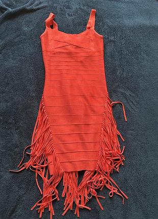 Herve leger оригінальна бандажна сукня з бахромою, s
